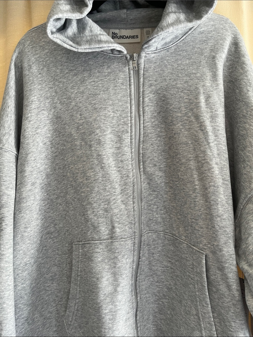 No Boundaries Men’s Light Gray Full-Zip Hooded Sweater - Picture 4 of 7